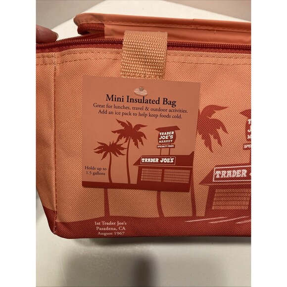 traders joes mini tote lunch bags set of 2 insulated. 1 blue, 1 peach - Picture 5 of 7